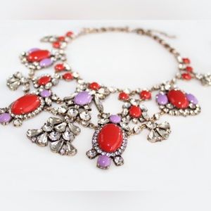 NWT Vintage Luxe Rare J. Crew Coral Lavender Crystal Bib Statement Necklace